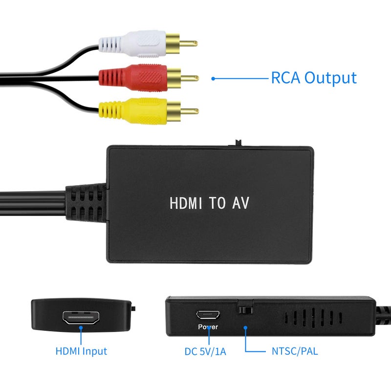 CIKIAER HDMI to RCA Converter, HDMI to AV for Apple TV, Roku, Fire Stick - Black - Image 3